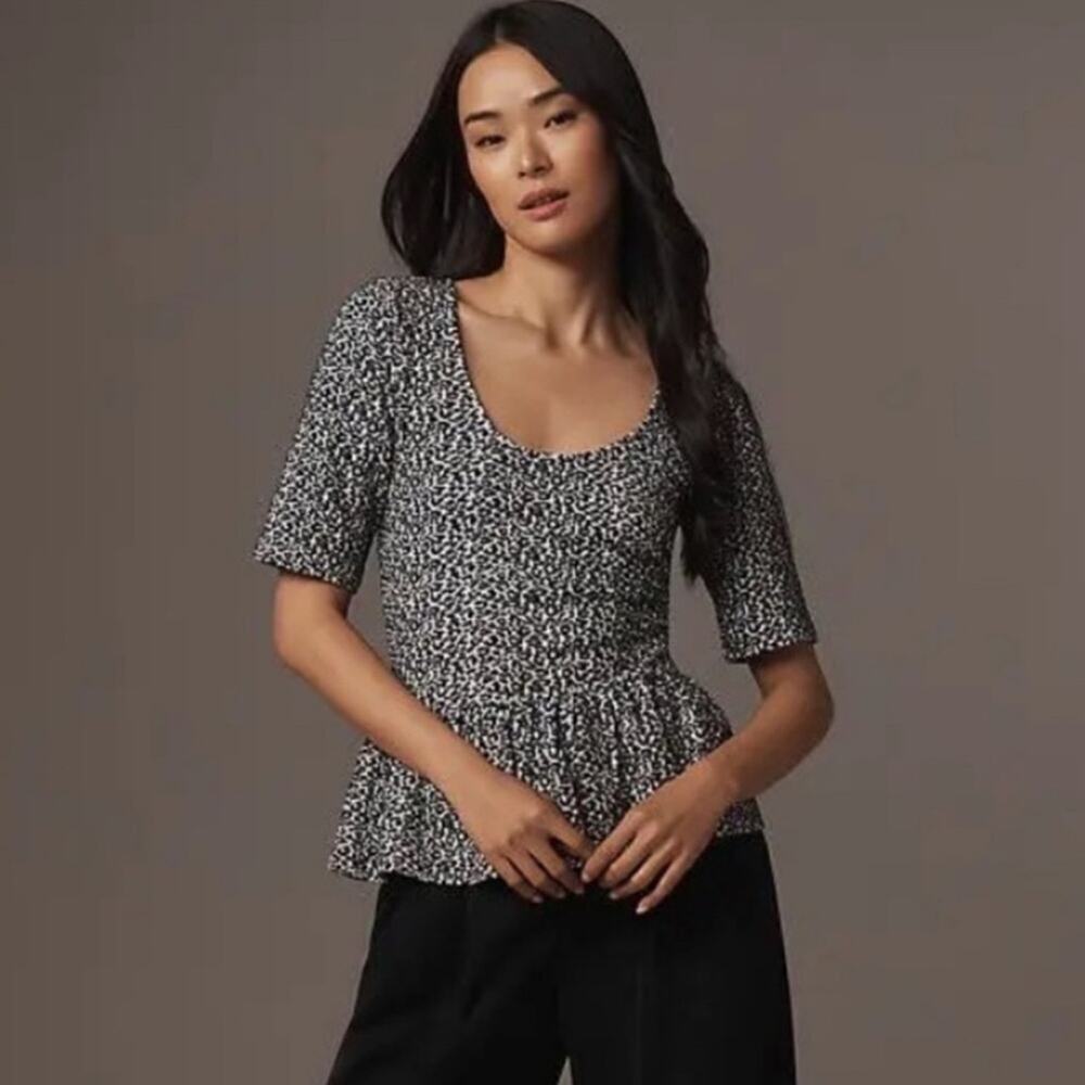 Anthropologie Maeve Women’s Sz Small Peplum Top New NWT Animal Print Scoop Neck